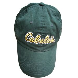 Cabelas Hat Baseball Cap Green Adjustable Strapback Embroidered Yellow Logo